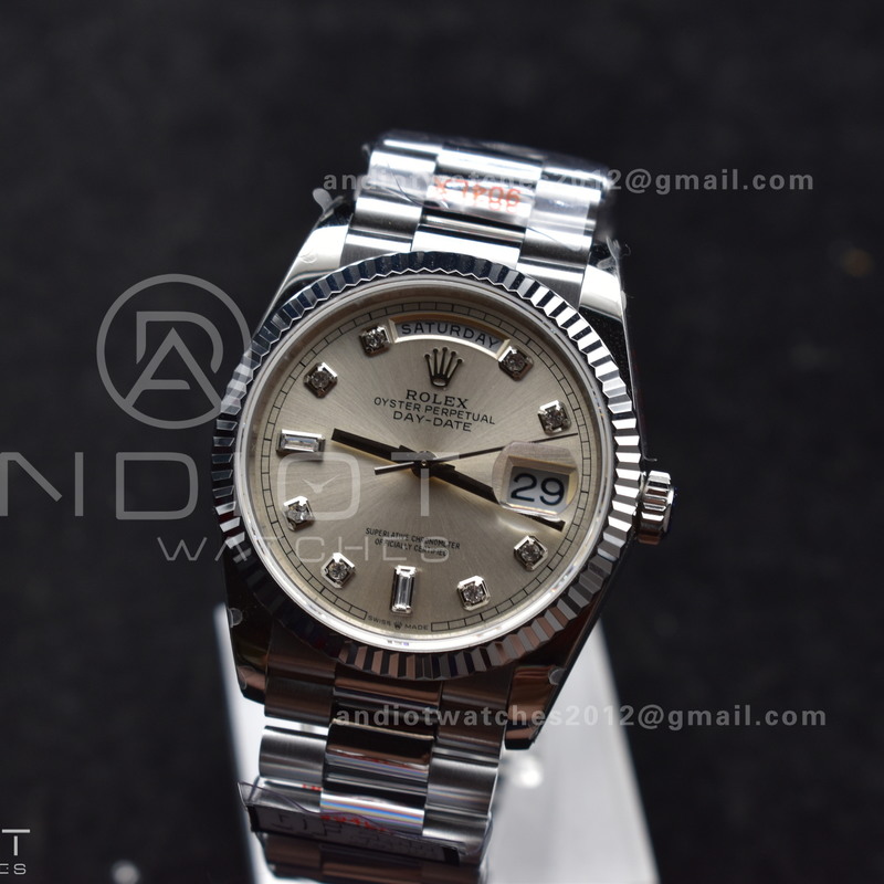 DayDate 36 SS QF Best Edition 904L Steel Silver Diamond Dial on President Bracelet vr3255 V5 (Gain Weight)